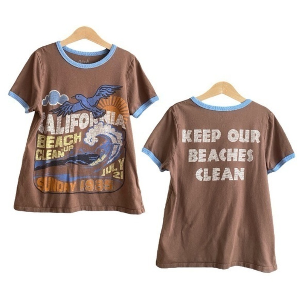 Peek Kids Brown California Keep Our Beaches Clean Educational Ringer Tee 8